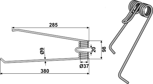 Heuwenderzinken - links geeignet für: Lely Dents de faneuse