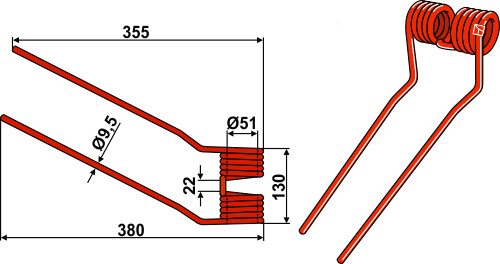 Heuwenderzinken Ø9,5 - rechts geeignet für: Niemeyer Heuwenderzinken