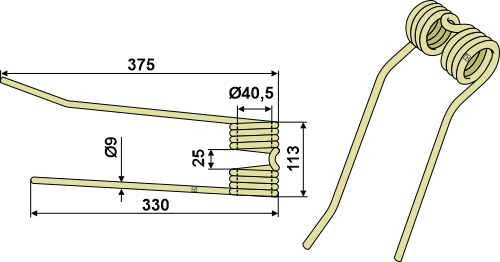 Federzinken Ø9 -rechts geeignet für: PZ-Zweegers Federzinken
