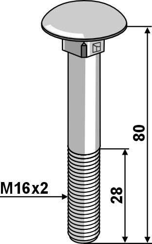 Flachrundschraube M16x2x80 verzinkt ohne Mutter