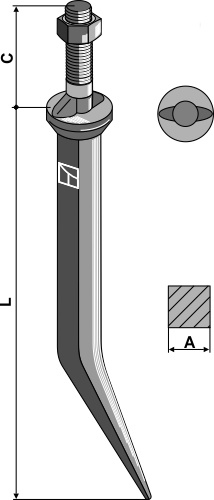 Ackereggenzinken aus Borstahl, ovaler Ansatz quer zur  Fahrtrichtung