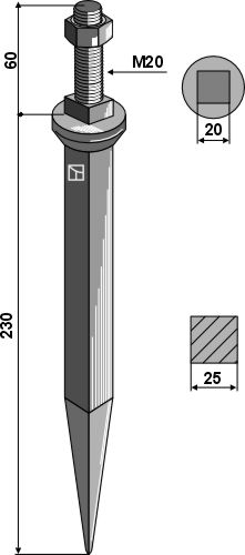 Ackereggenzinken aus Borstahl mit Vierkantansatz