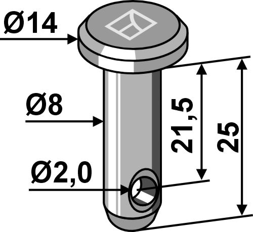 Cavilha com furo para chaveta Ø8x25