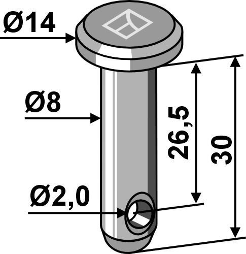 Cavilha com furo para chaveta Ø8x30