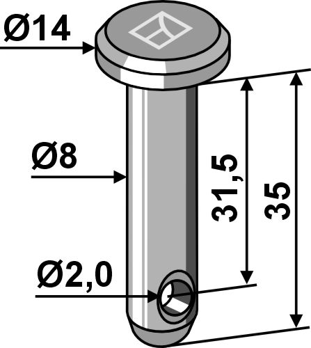 Cavilha com furo para chaveta Ø8x35