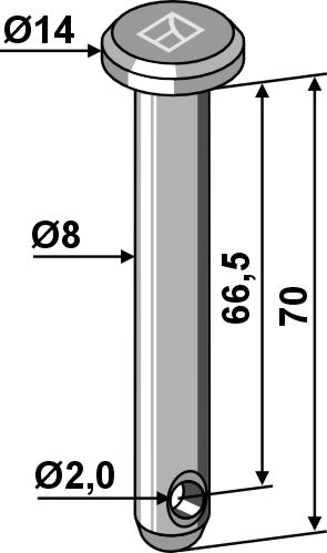 Cavilha com furo para chaveta Ø8x70