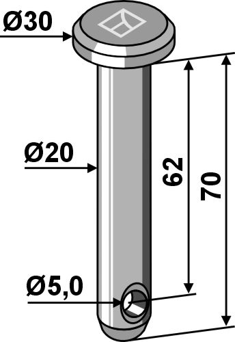 Cavilha com furo para chaveta Ø20x70