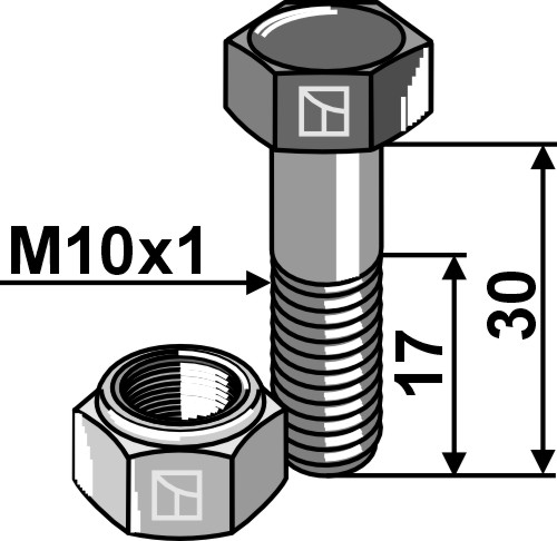 Schraube mit Sicherungsmutter - M10x1x30 - 10.9