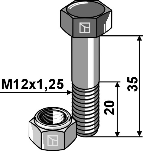 Schraube mit Sicherungsmutter - M12x1,25x35 - 12.9