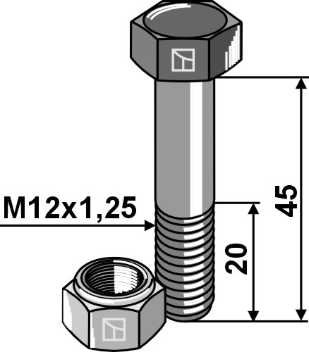 Schraube mit Sicherungsmutter - M12x1,25X45 - 12.9