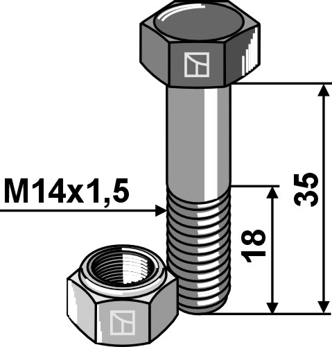 Schraube mit Sicherungsmutter - M14x1,5x35 - 12.9