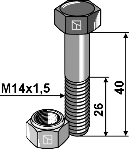 Schraube mit Sicherungsmutter - M14x1,5x40 - 12.9