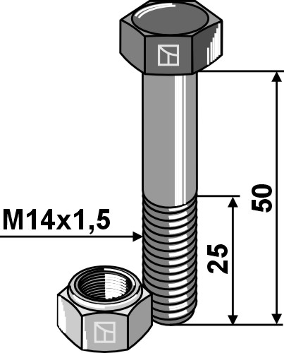 Schraube mit Sicherungsmutter - M14x1,5x50 - 12.9