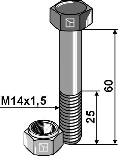 Sechskantschraube M14x1,5x60 mit Sicherungsmutter