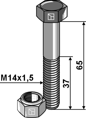 Schraube mit Sicherungsmutter - M14x1,5x65 - 12.9
