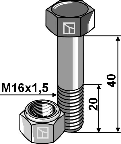 Schraube mit Sicherungsmutter - M16x1,5x40 - 12.9