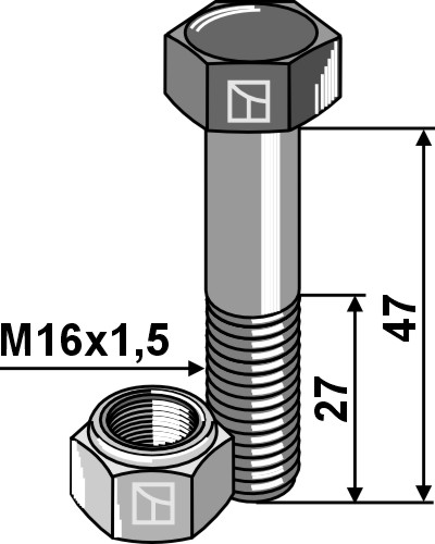 Schraube mit Sicherungsmutter - M16x1,5x47 - 12.9