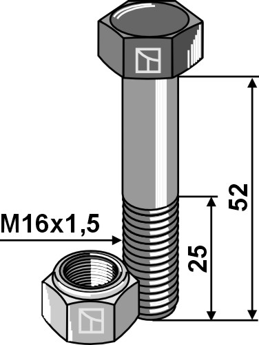 Schraube mit Sicherungsmutter - M16x1,5x52 - 12.9
