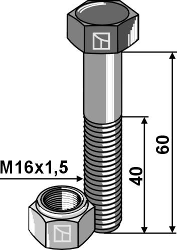 Schraube mit Sicherungsmutter - M16x1,5x60 - 12.9