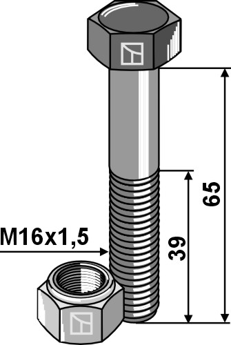 Schraube mit Sicherungsmutter - M16x1,5x65 - 12.9