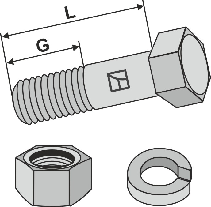 Schraube mit Mutter und Federring - 1/2''UNF x38