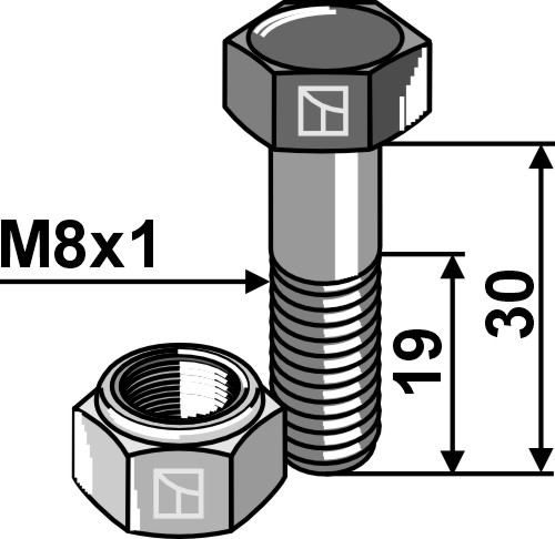 Sechskantschraube M8x1x30 mit Sicherungsmutter