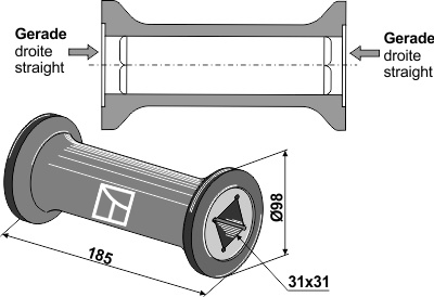 Zwischenstück für 28x28 und 30x30 Vierkantwellen