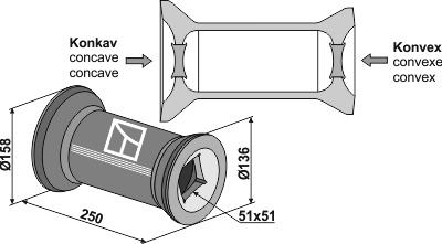 Zwischenstück für 50x50 Vierkantwellen