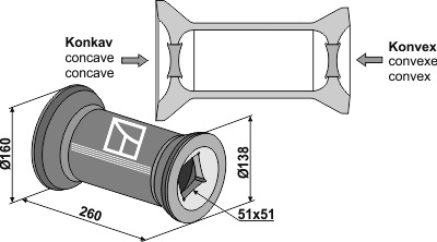 Zwischenstück für 50x50 Vierkantwellen