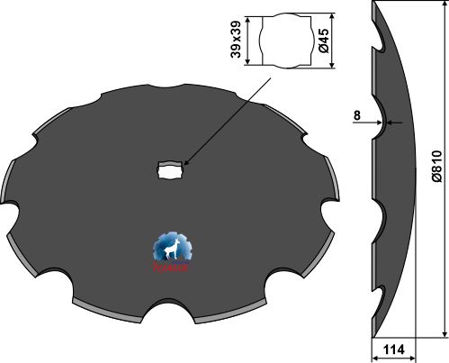 Gezahnte Scheibe Ø810x8 geeignet für: Simba Disc concav