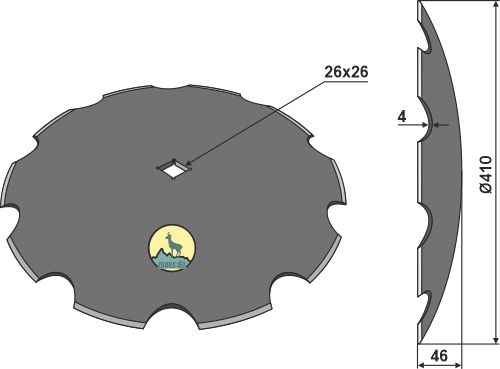 Зубчатые диски Ø410 для монтажа на четырехугольных осях