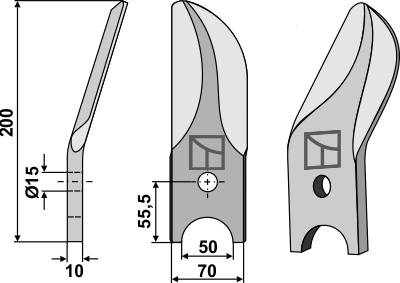 Geteiltes Rollspatenmesser aus Borstahl, links geeignet für: Doublet-Record
