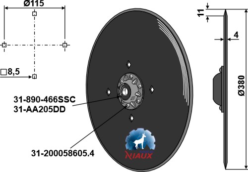 Säscheibe Ø380x4 - Kompl. ohne Lagerdeckel geeignet für: Kverneland Seed drill discs