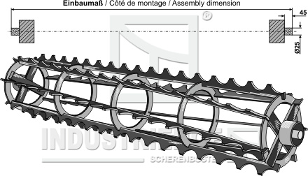 Tăvălug colivie cu lame crestate cu ax Ø25 - 1150 mm
