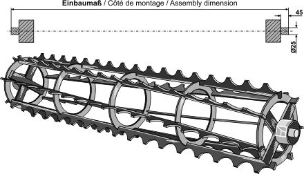 Tăvălug colivie cu lame crestate cu ax Ø25 - 1800mm