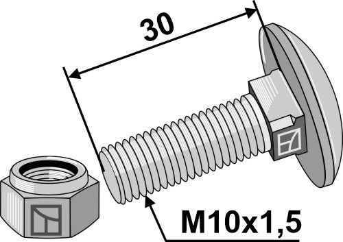Flachrundschraube M10x1,5x30 - 8.8 mit Selbstsichernder Mutter