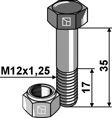 Sechskantschraube M12x1,25x35 mit Sicherungsmutter