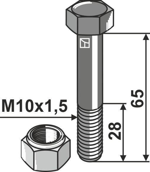Schraube mit Sicherungsmutter - M10x1,5 - 10.9 geeignet für: Agria