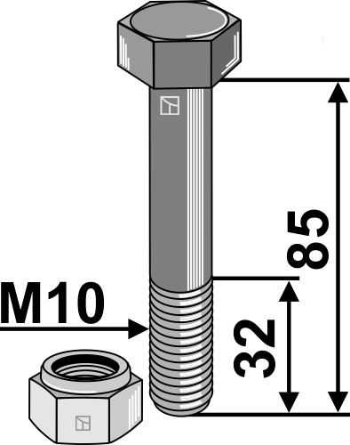 Schraube mit Sicherungsmutter - M10x1,5 - 10.9 geeignet für: Noremat