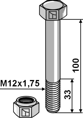 Hexagon Bolt M12x1,75x100 with self-locking nut