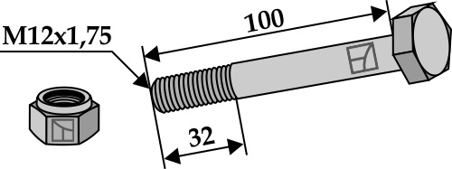 Schraube mit Sicherungsmutter - M12x1,75  - 8.8 geeignet für: Ferri