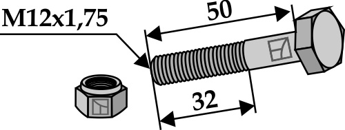 Schraube mit Sicherungsmutter - M12x1,75 - 10.9 geeignet für: Fischer