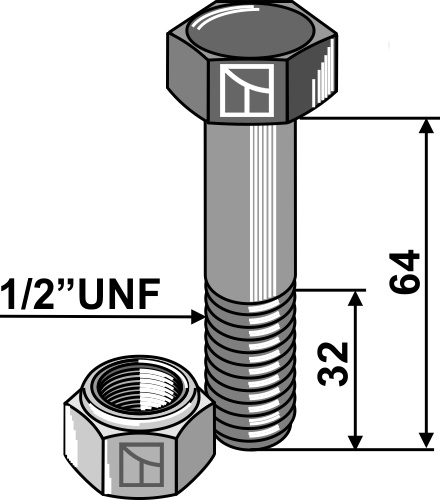 Schraube mit Sicherungsmutter - 1/2''UNF geeignet für: Turner