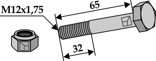 Schraube mit Sicherungsmutter - M12x1,75 - 10.9 geeignet für: Turner