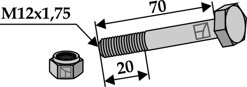 Schraube mit Sicherungsmutter - M12x1,75 - 10.9 geeignet für: Maschio