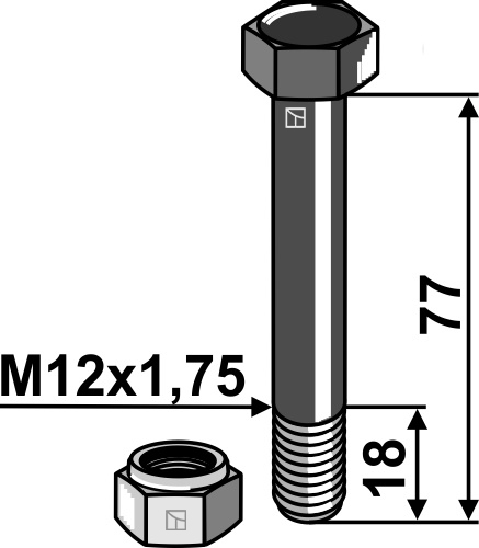 Hexagon Bolt M12x1,75x77 with self-locking nut