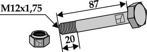 Schraube mit Sicherungsmutter - M12x1,75 - 8.8 geeignet für: Gilbers