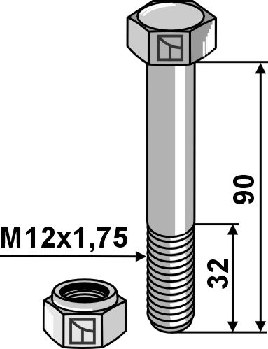 Hexagon Bolt M12x1,75x90 with self-locking nut