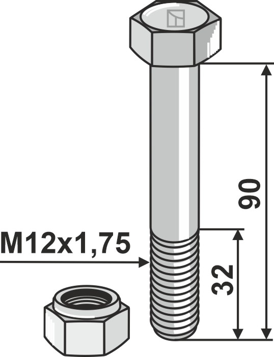 Sechskantschraube M12x1,75x90 mit Sicherungsmutter