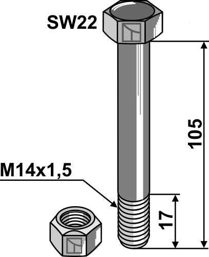 Schraube mit Quetschmutter M 14 x 1,5 - 10.9 geeignet für: Bomford